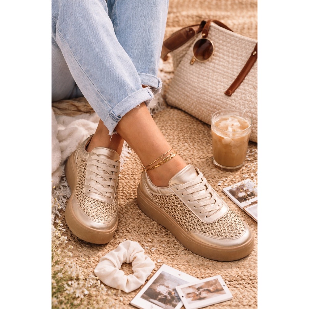 Rampage Gisela Womens Gold Metallic Woven Fashion Sneakers‎ Size 7.5 NEW